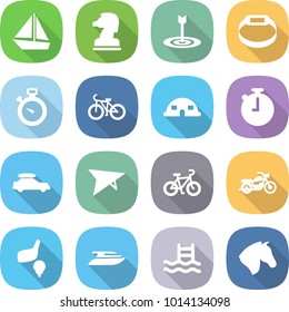 flat vector icon set - boat vector, chess horse, target, smart bracelet, stopwatch, bike, dome house, car baggage, deltaplane, motorcycle, golf, yacht, pool