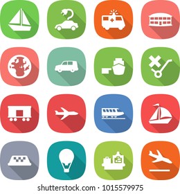 flat vector icon set - boat vector, electric car, ambulance, airport building, globe, shipping, port, do not trolley sign, railroad, plane, train, sail, taxi, air ballon, baggage checking, arrival