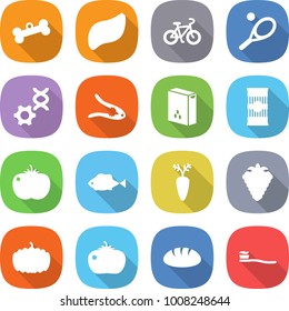 flat vector icon set - bone vector, liver, bike, tennis, dna edit, walnut crack, cereals, pasta, tomato, fish, carrot, berry, pumpkin, bread, tooth brush
