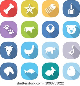 flat vector icon set - bone vector, starfish, jellyfish, scoop, pets, cow, sheep, pig, chicken, goose, horse, fish, rabbit, egg