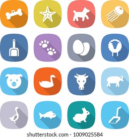 flat vector icon set - bone vector, starfish, dog, jellyfish, scoop, pets, eggs, sheep, pig, goose, cow, fish, rabbit