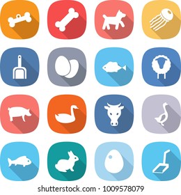 flat vector icon set - bone vector, dog, jellyfish, scoop, eggs, fish, sheep, pig, goose, cow, rabbit, egg