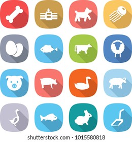 flat vector icon set - bone vector, hospital, dog, jellyfish, eggs, fish, cow, sheep, pig, goose, rabbit, scoop