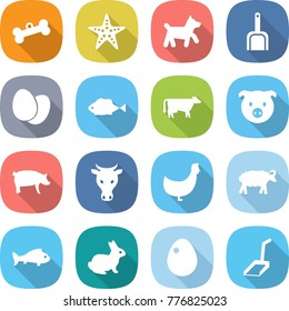 flat vector icon set - bone vector, starfish, dog, scoop, eggs, fish, cow, pig, chicken, sheep, rabbit, egg