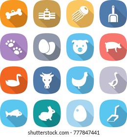 flat vector icon set - bone vector, hospital, jellyfish, scoop, pets, eggs, pig, goose, cow, chicken, fish, rabbit, egg