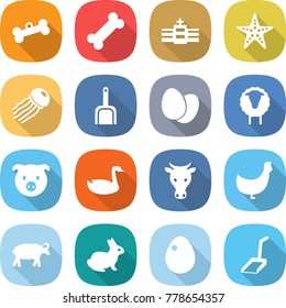 flat vector icon set - bone vector, hospital, starfish, jellyfish, scoop, eggs, sheep, pig, goose, cow, chicken, rabbit, egg