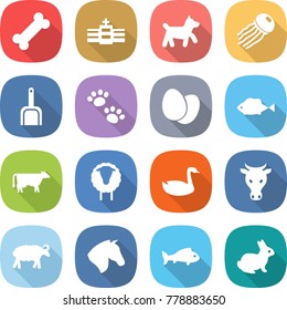 flat vector icon set - bone vector, hospital, dog, jellyfish, scoop, pets, eggs, fish, cow, sheep, goose, horse, rabbit