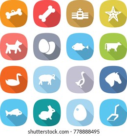 flat vector icon set - bone vector, hospital, starfish, dog, eggs, fish, cow, goose, sheep, horse, rabbit, egg, scoop
