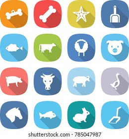 flat vector icon set - bone vector, starfish, scoop, fish, cow, sheep, pig, goose, horse, rabbit