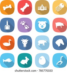 flat vector icon set - bone vector, hospital, jellyfish, scoop, pets, pig, goose, cow, sheep, horse, fish, rabbit, egg