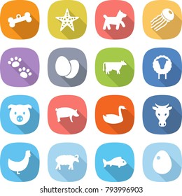 flat vector icon set - bone vector, starfish, dog, jellyfish, pets, eggs, cow, sheep, pig, goose, chicken, fish, egg