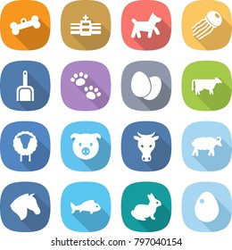 flat vector icon set - bone vector, hospital, dog, jellyfish, scoop, pets, eggs, cow, sheep, pig, horse, fish, rabbit, egg
