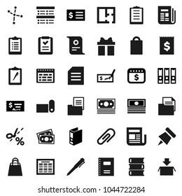 Flat vector icon set - book vector, copybook, pen, schedule, paper pin, certificate, document, constellation, exam, cash, check, receipt, binder, dollar calendar, clipboard, fitness mat, money, plan