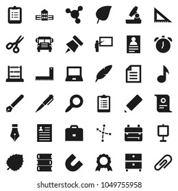 Flat vector icon set - book vector, pen, pencil, school building, blackboard, corner ruler, case, backpack, microscope, notebook pc, alarm clock, clipboard, paper pin, medal, certificate, magnet