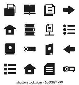Flat vector icon set - book vector, document, arrow, network, home, catalog, menu, projector