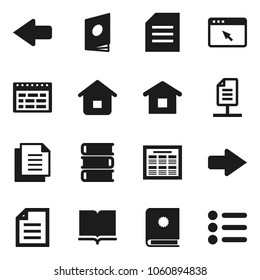 Flat vector icon set - book vector, schedule, document, browser, arrow, network, home, catalog, menu