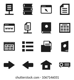 Flat vector icon set - book vector, schedule, document, browser, arrow, network, home, catalog, menu, projector