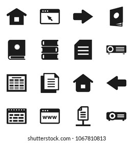 Flat vector icon set - book vector, schedule, document, browser, arrow, network, home, catalog, projector