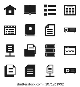 Flat vector icon set - book vector, schedule, document, browser, network, home, catalog, menu, projector