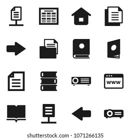 Flat vector icon set - book vector, schedule, document, browser, arrow, network, home, catalog, projector