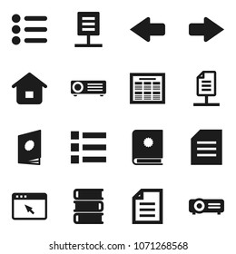 Flat vector icon set - book vector, schedule, document, browser, arrow, network, home, catalog, menu, projector