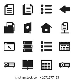 Flat vector icon set - book vector, schedule, document, browser, arrow, network, home, catalog, menu, projector