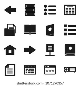 Flat vector icon set - book vector, schedule, document, browser, arrow, network, home, catalog, menu, projector