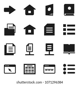 Flat vector icon set - book vector, schedule, document, browser, arrow, network, home, catalog, menu