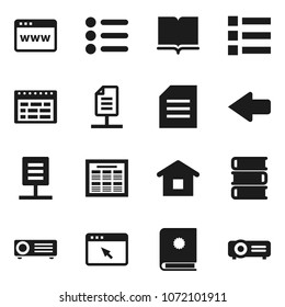 Flat vector icon set - book vector, schedule, document, browser, arrow, network, home, catalog, menu, projector