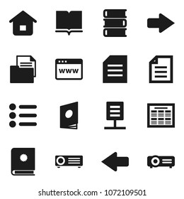 Flat vector icon set - book vector, schedule, document, browser, arrow, network, home, catalog, menu, projector