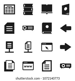 Flat vector icon set - book vector, schedule, document, browser, arrow, network, catalog, projector