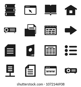Flat vector icon set - book vector, schedule, document, browser, arrow, network, home, catalog, menu, projector