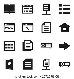Flat vector icon set - book vector, schedule, document, browser, arrow, network, home, catalog, menu, projector