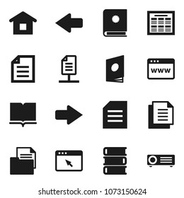 Flat vector icon set - book vector, schedule, document, browser, arrow, network, home, catalog, projector