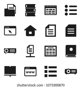 Flat vector icon set - book vector, schedule, document, browser, network, home, catalog, menu, projector