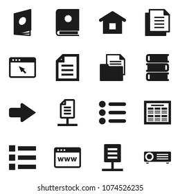 Flat vector icon set - book vector, schedule, document, browser, arrow, network, home, catalog, menu, projector