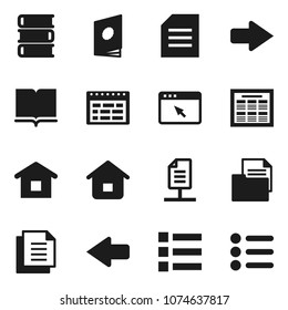 Flat vector icon set - book vector, schedule, document, browser, arrow, network, home, catalog, menu