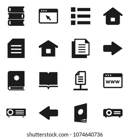 Flat vector icon set - book vector, document, browser, arrow, network, home, catalog, menu, projector