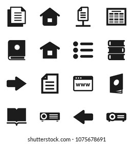 Flat vector icon set - book vector, schedule, document, browser, arrow, network, home, catalog, menu, projector