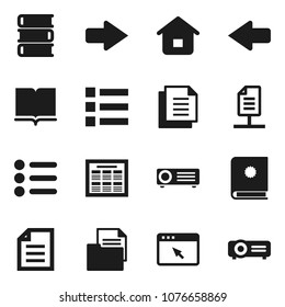 Flat vector icon set - book vector, schedule, document, browser, arrow, network, home, catalog, menu, projector