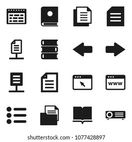 Flat vector icon set - book vector, schedule, document, browser, arrow, network, catalog, menu, projector