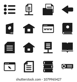 Flat vector icon set - book vector, document, browser, arrow, network, home, catalog, menu, projector