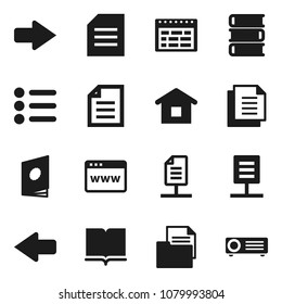 Flat vector icon set - book vector, schedule, document, browser, arrow, network, home, catalog, menu, projector