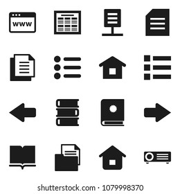 Flat vector icon set - book vector, schedule, document, browser, arrow, network, home, catalog, menu, projector