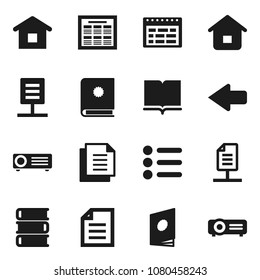 Flat vector icon set - book vector, schedule, document, arrow, network, home, catalog, menu, projector