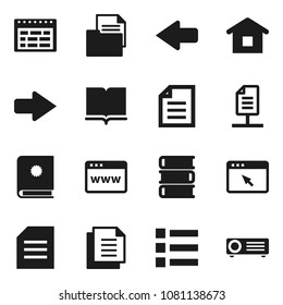 Flat vector icon set - book vector, schedule, document, browser, arrow, network, home, catalog, menu, projector
