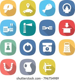 flat vector icon set - brain vector, car pointer, chicken leg, tomography, mall, lighthouse, school, package, identity card, on off button, kitchen scales, grater, horseshoe, jug