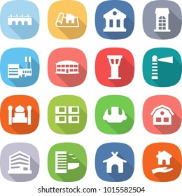 flat vector icon set - bridge vector, project, library, building, mall, airport, tower, lighthouse, minaret, panel house, helmet, office, hotel, bungalow, housing