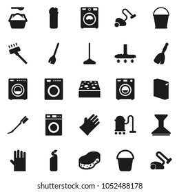 Flat vector icon set - broom vector, vacuum cleaner, mop, bucket, sponge, car fetlock, washer, washing powder, cleaning agent, rubber glove