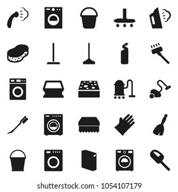 Flat vector icon set - broom vector, vacuum cleaner, mop, bucket, sponge, car fetlock, steaming, washer, washing powder, cleaning agent, rubber glove